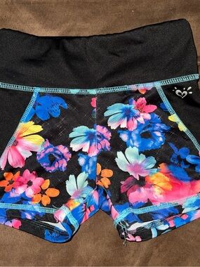 Justice Black Bike Shorts with Bright Floral Print